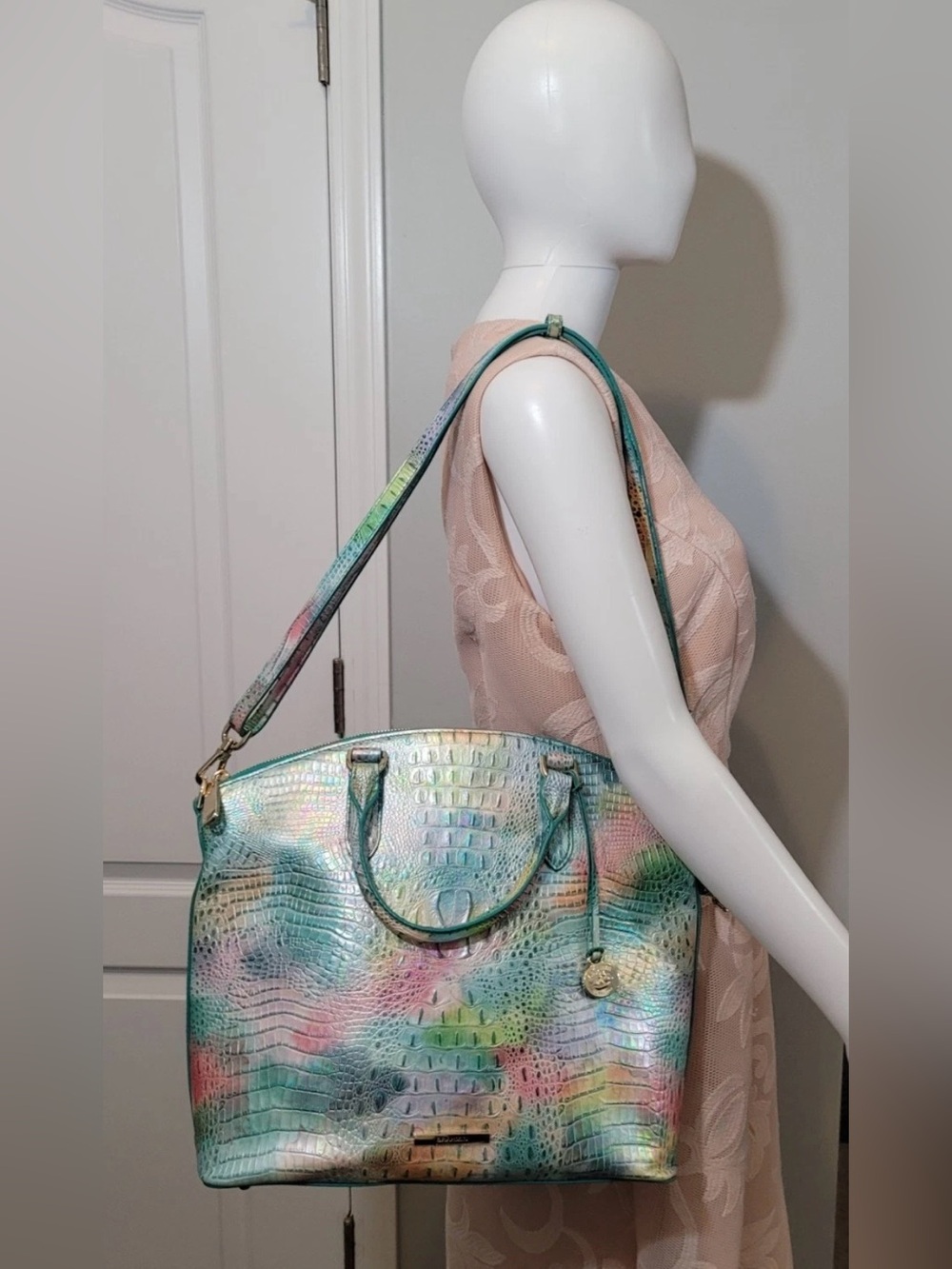 Brahmin Large Duxbury Gelato Iridescent Multicolor Croc-Embossed Satchel Bag - Picture 3 of 16